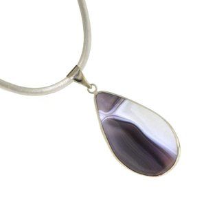 Unisex White Black Agate Gemstone Crystal Necklace